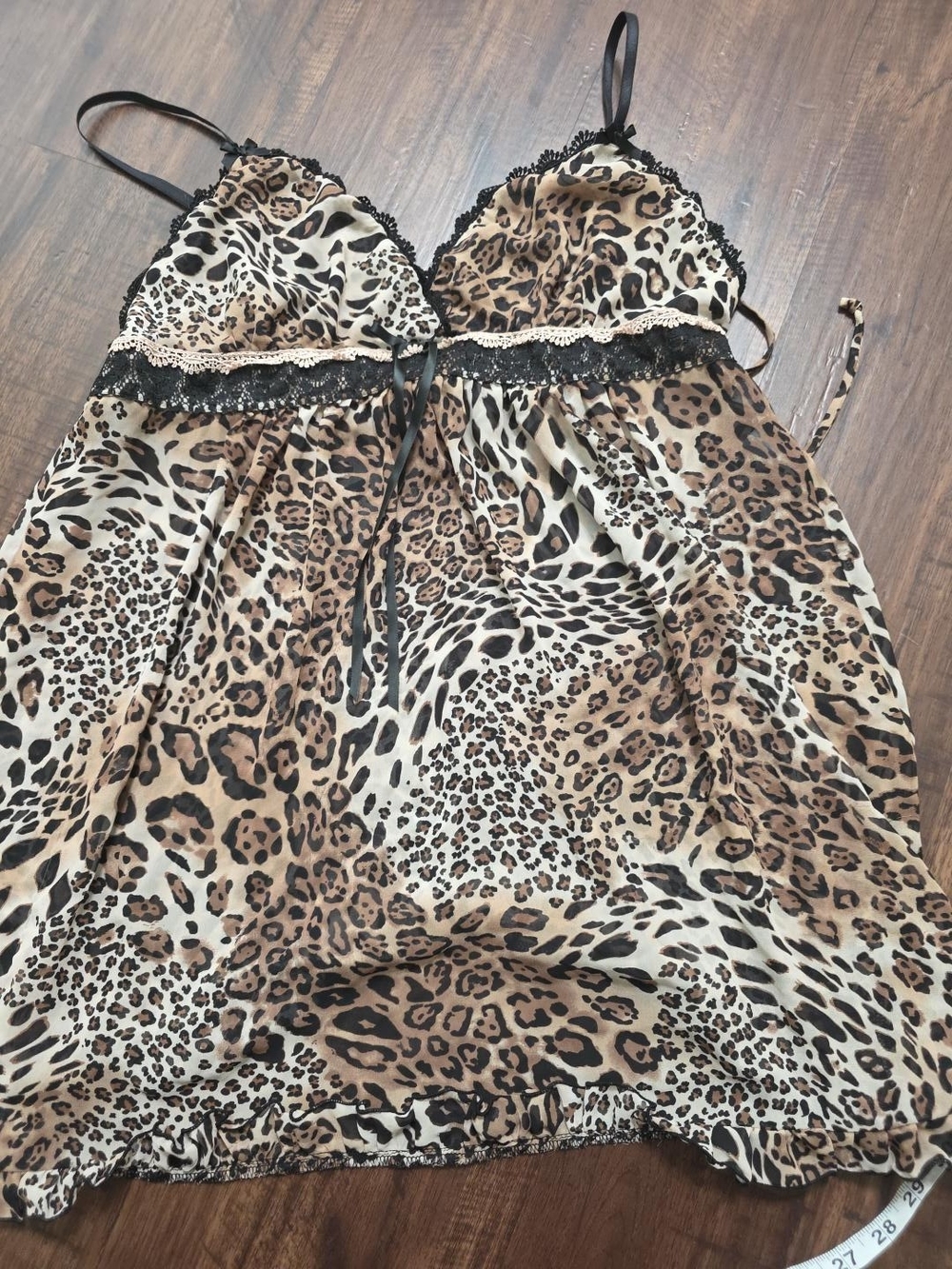 Linea Donatella Leopard Animal Print Lace Babydoll Chemise Size L